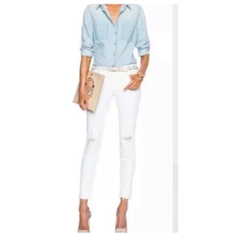 MOTHER The Looker Ankle Fray Tea and Biscuits White Distressed Jeans 30 1431-361